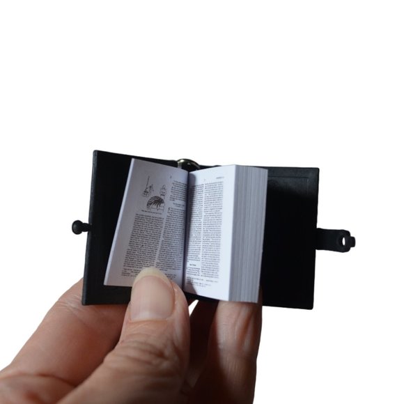 Key Chain Miniature Book Holy Bible with Text Readable Golden 1.75x1.25x0.25' - Picture 2 of 10